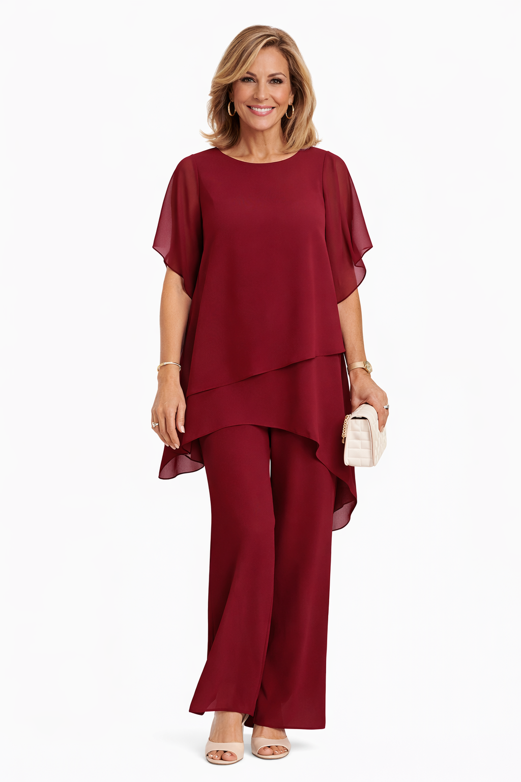Ensemble femme fluide pantalon large, idéal pour soirée élégante. Tenue 2 pièces confortable et chic pour l'été.