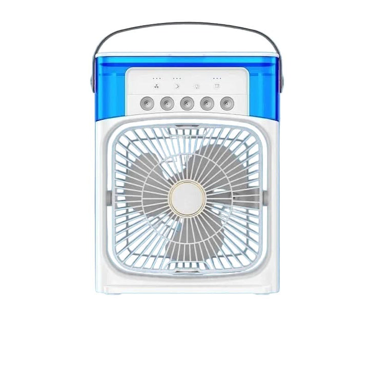 Rafraichisseur d'air portable 2-en-1 pour le bureau, combinant un ventilateur et un humidificateur pour un confort optimal.