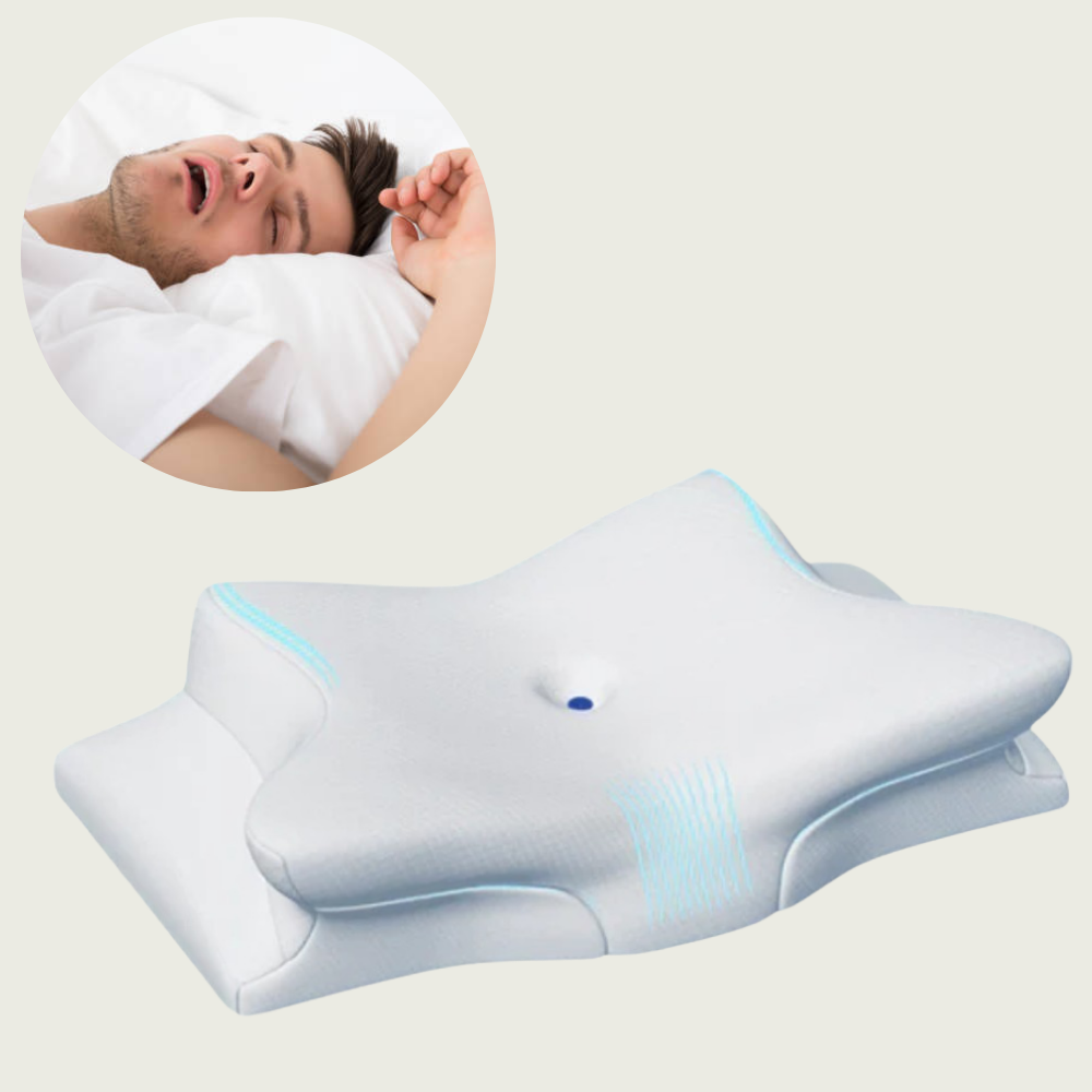 Coussin ergonomique anti-ronflement en mousse mémoire, améliore sommeil et respiration pour adultes.