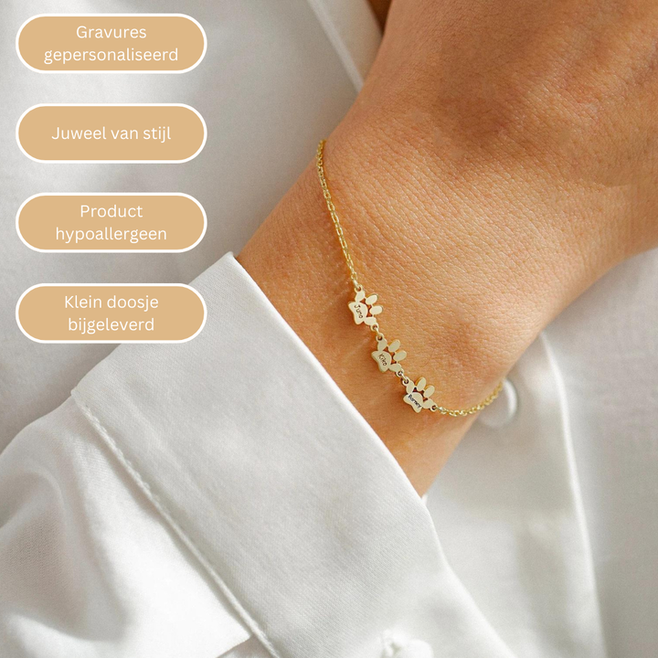 Bracelet PawEmbrace élégant en acier inoxydable, gravure patte de chat. Un bijou personnalisé pour femme, thème animal.