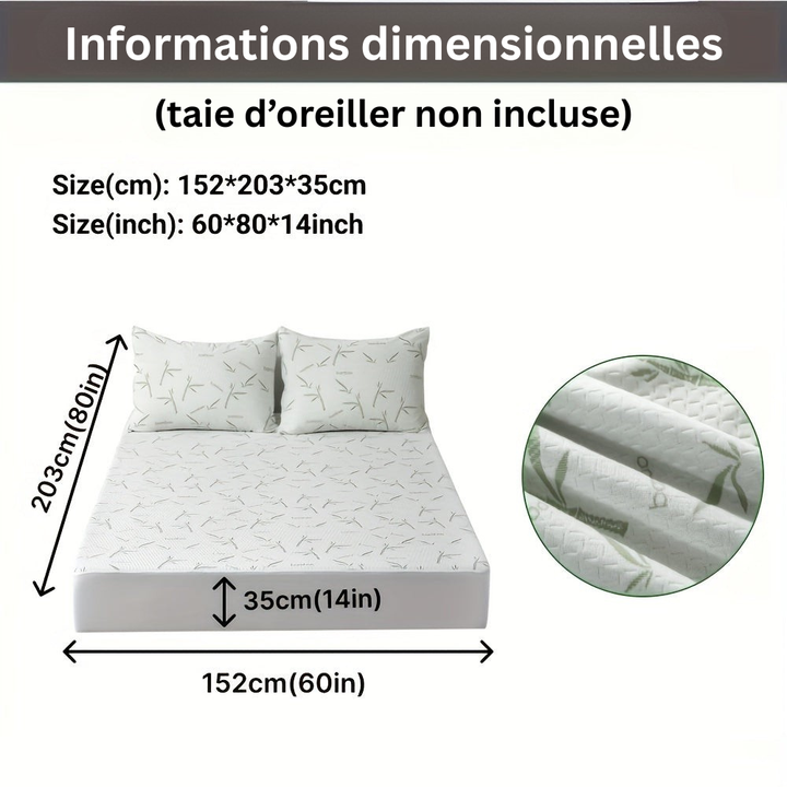 Housse de matelas en bambou rafraîchissante, respirante, et facile à entretenir.