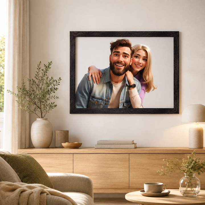 Cadre photo en bois personnalisé, effet 3D cartoon moderne. Décoration élégante et souvenir.