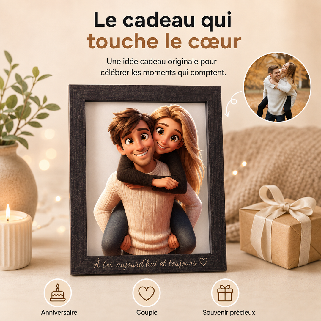 Cadre photo 3D cartoon personnalisé pour animal de compagnie. Une touche fun pour vos souvenirs.