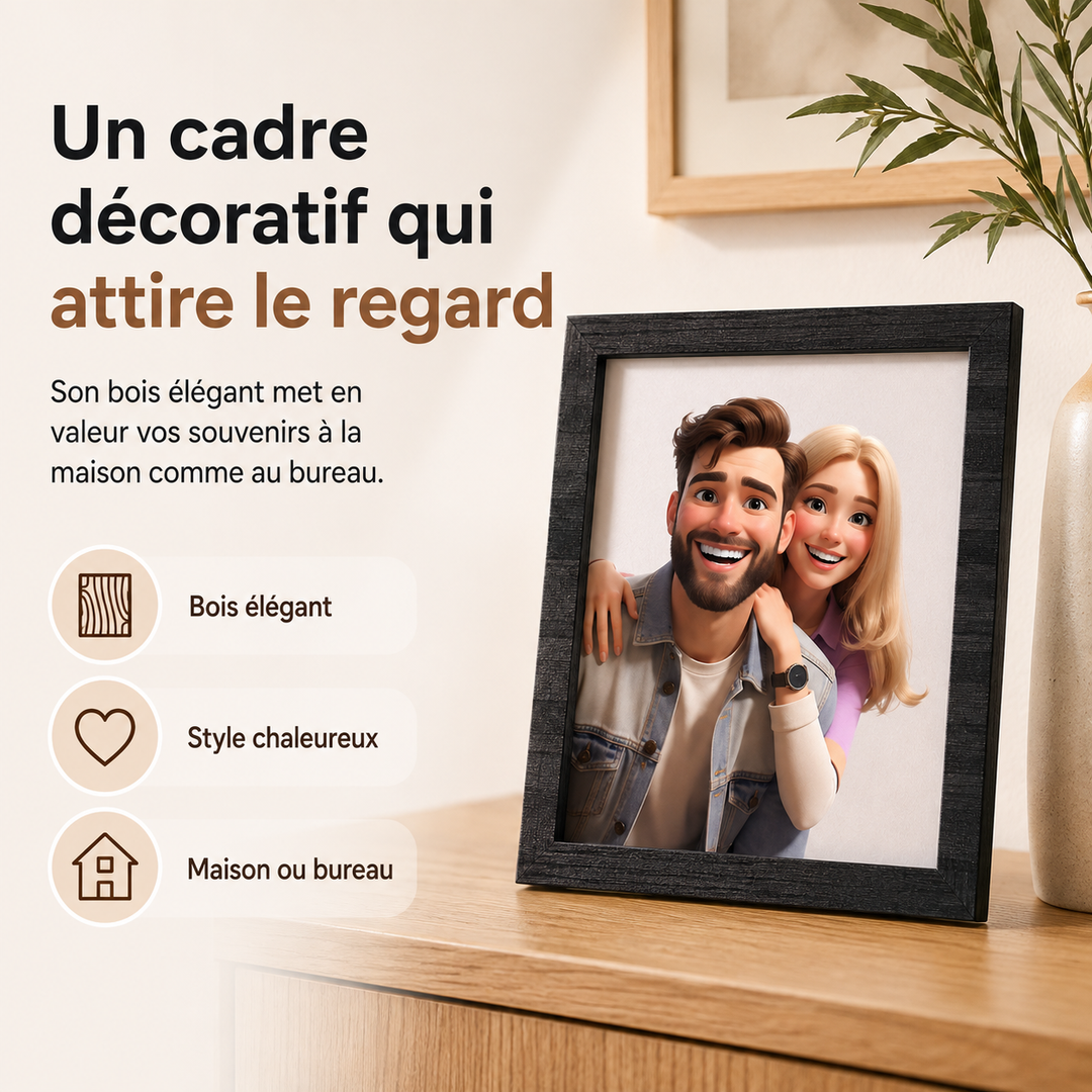 Décoration murale en bois : cadre photo personnalisé 3D cartoon. Parfait pour une touche artistique.