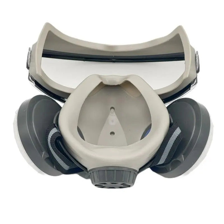 Équipement de protection professionnel: masque respiratoire avec filtration pour sécurité au travail, peinture et bricolage.