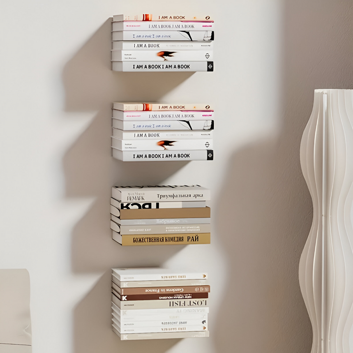 Étagère murale flottante invisible et moderne pour exposer vos livres, design épuré en métal.