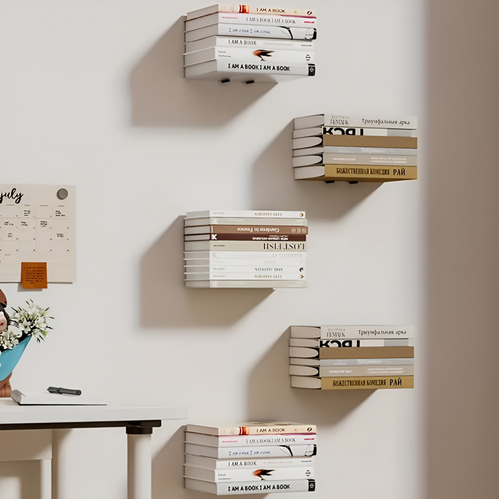 Créez l'illusion de livres flottants avec cette étagère murale invisible en métal, rangement design.