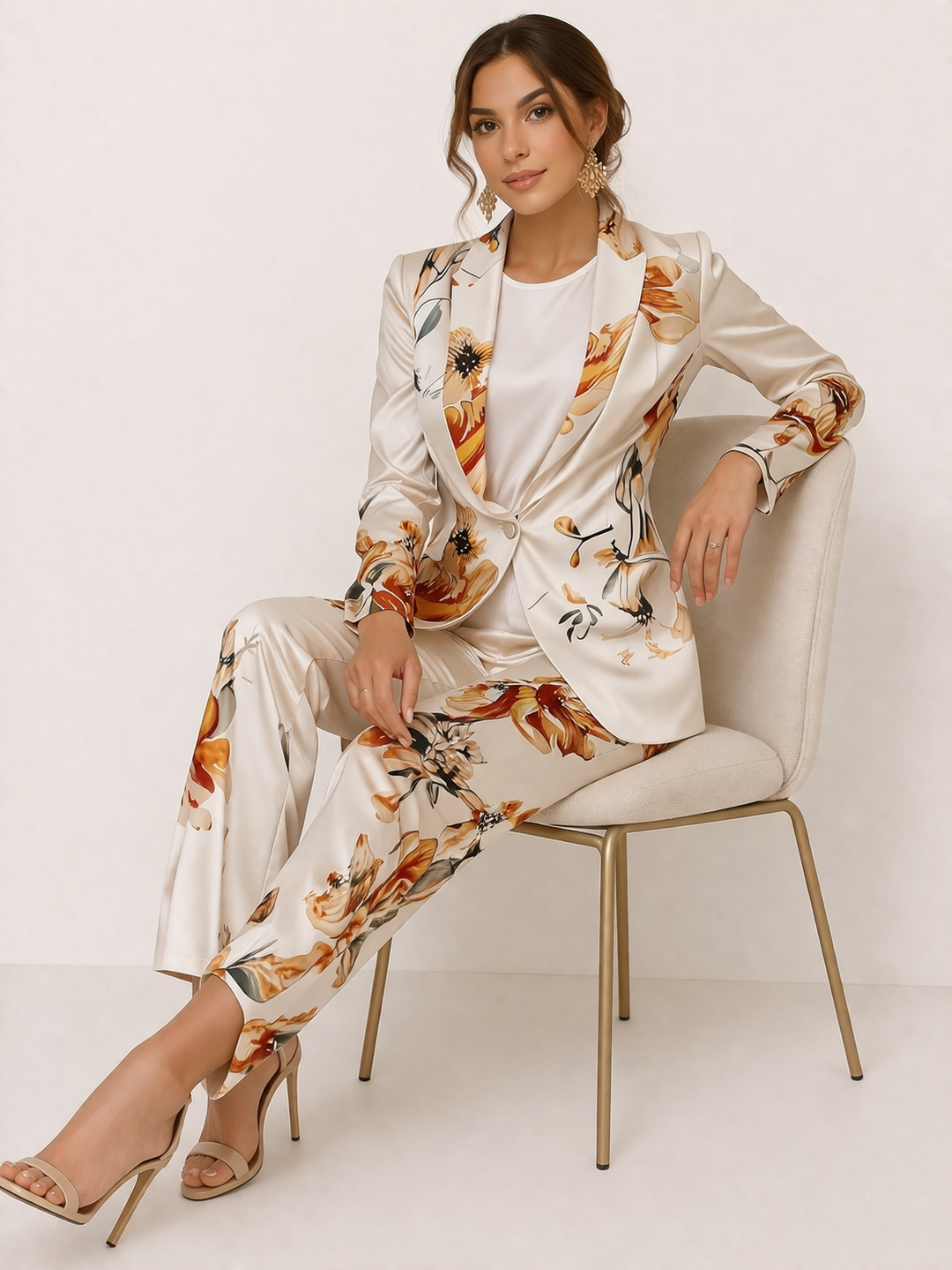 Blazer floral élégant pour femme, pièce de l'ensemble deux pièces, motif printanier chic.