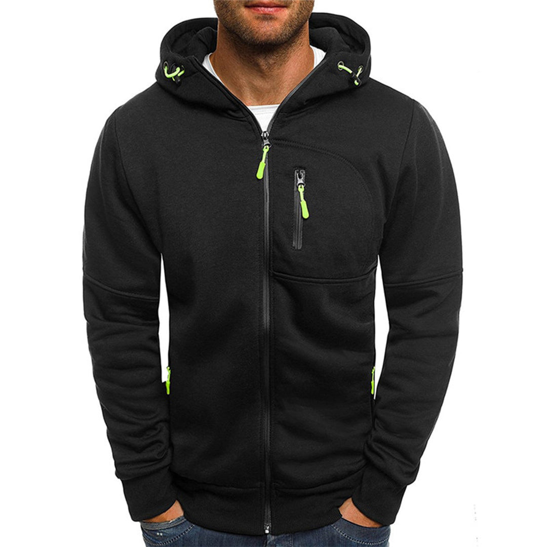Pull léger zippé à capuche pour homme. Confort décontracté, idéal mode masculine automne/hiver.