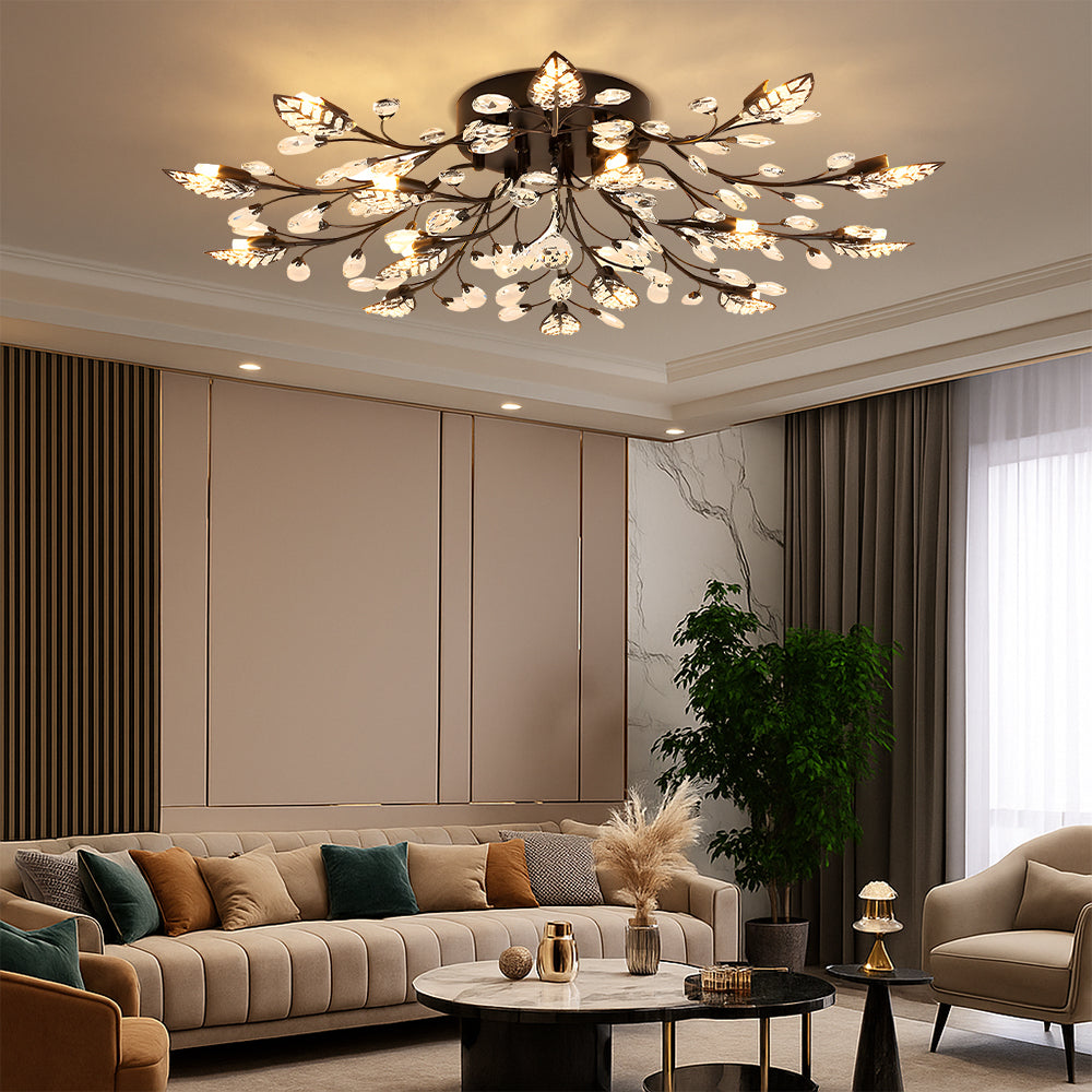 Décoration lumineuse de luxe: lampe de plafond LED en cristal, design contemporain pour salon ou salle à manger.