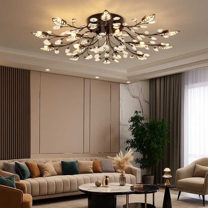 Décoration lumineuse de luxe: lampe de plafond LED en cristal, design contemporain pour salon ou salle à manger.