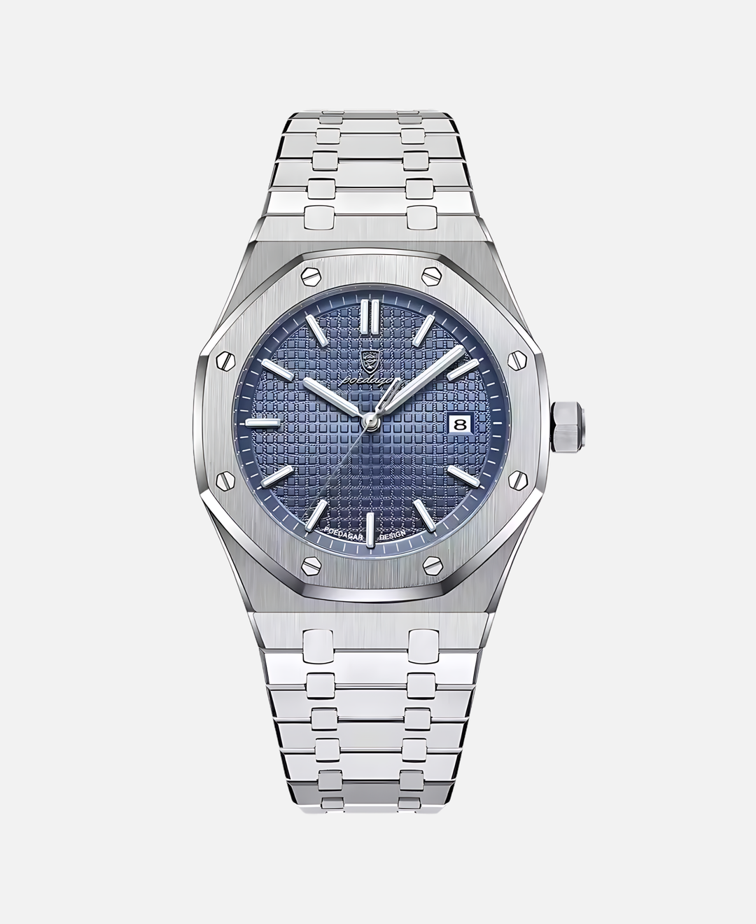 Montre bracelet homme élégante 41mm en acier inoxydable. Cadran bleu océan, style classique et raffiné.