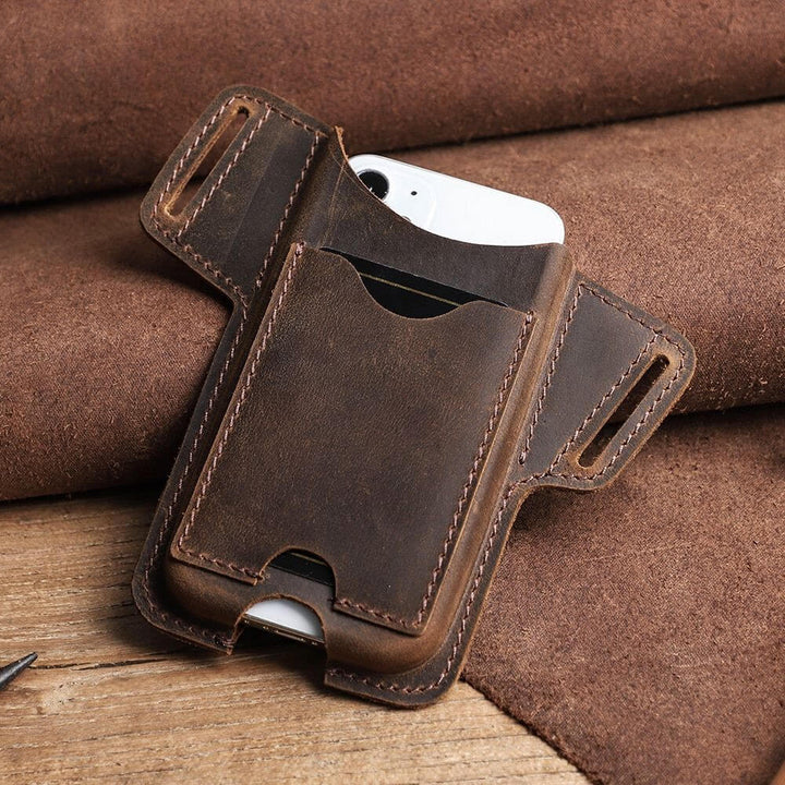 Étui-cuir véritable pour smartphone, doté d'un clip-ceinture robuste, idéal pour hommes, pratique et durable.