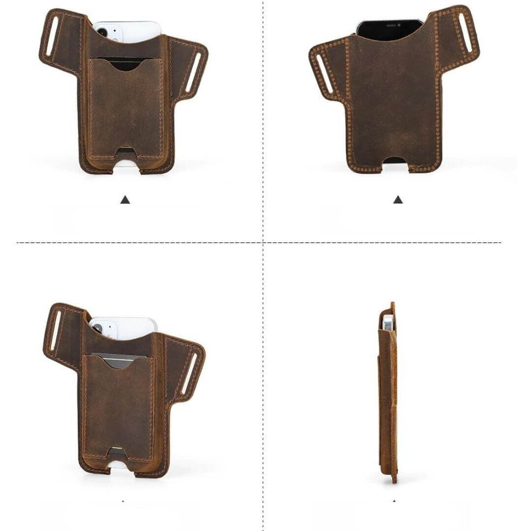 Porte-téléphone en cuir avec clip-ceinture pour hommes, élégant et pratique pour transporter votre smartphone.
