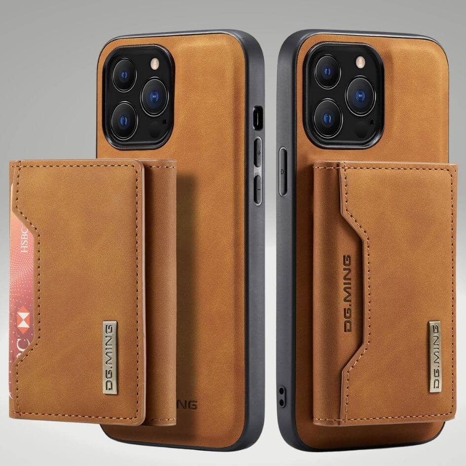 Étui magnétique pour téléphone portable, alliant style raffiné et protection en cuir.