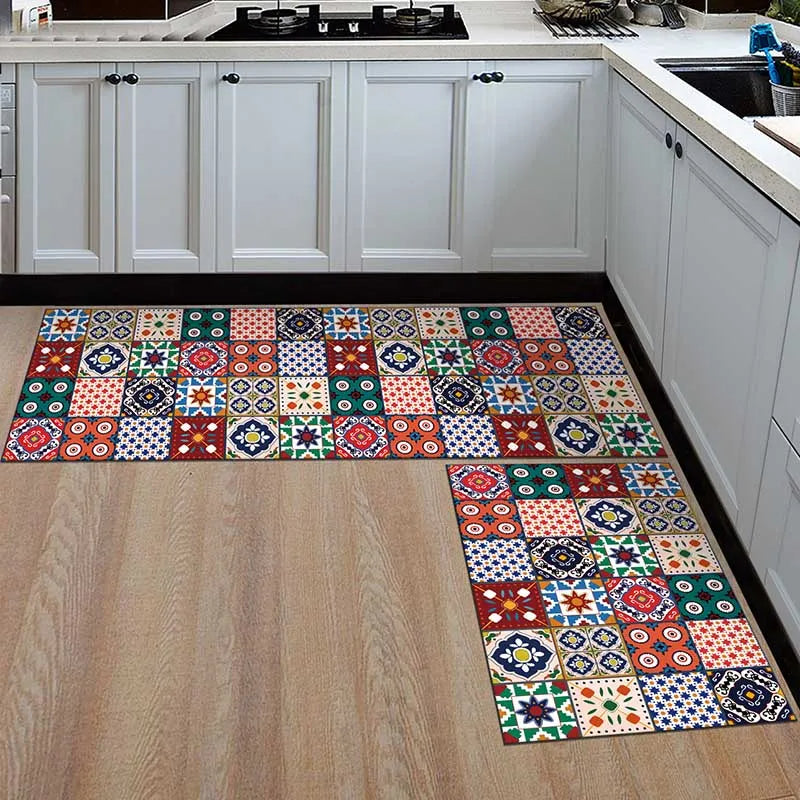 Tapis de cuisine design géométrique, antidérapant, pour apporter une touche moderne à votre sol.