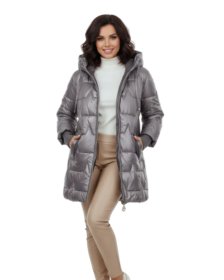 Manteau femme chic avec boutons décoratifs. Veste d'hiver élégante à capuche, offrant confort et style.