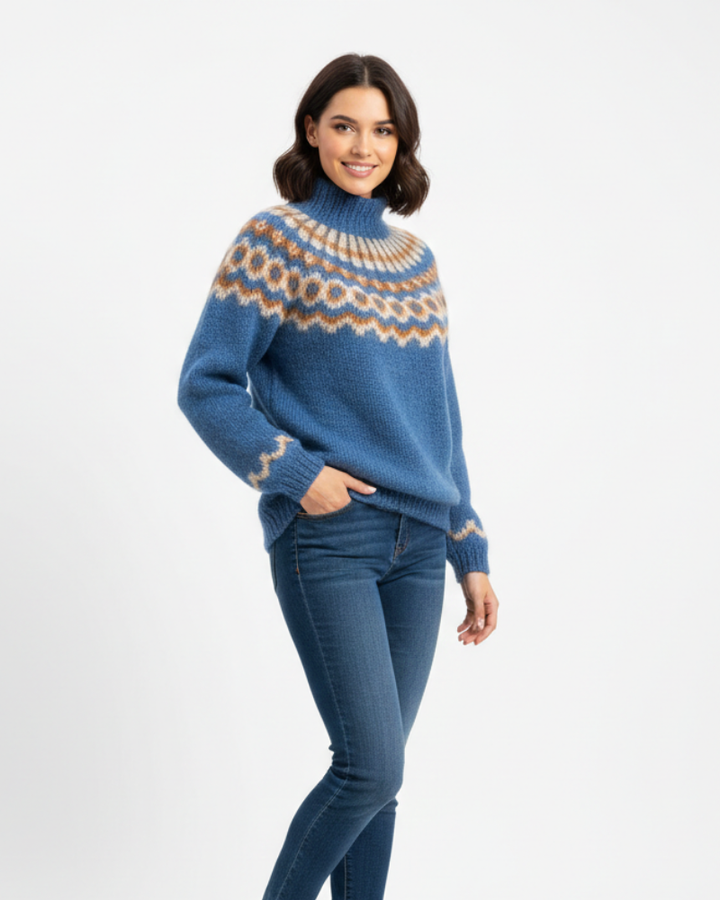 Magnifique pull femme coupe ample, motif islandais nordique. Un chandail chaud et confortable pour l'hiver.