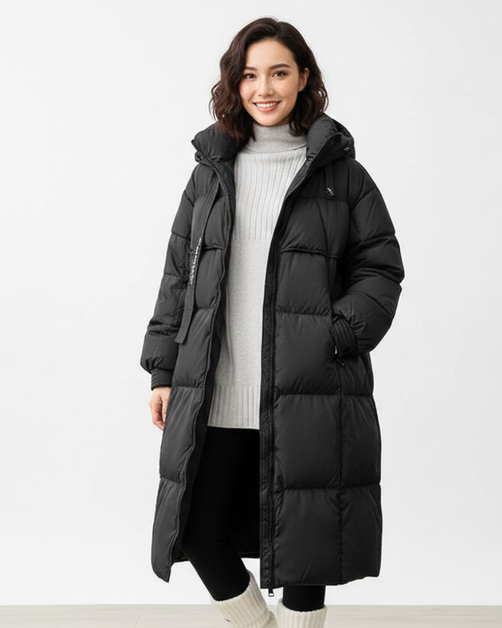 Manteau d'hiver femme Laura, parka longue coupe décontractée avec capuche, parfaite pour le froid. Style urbain.