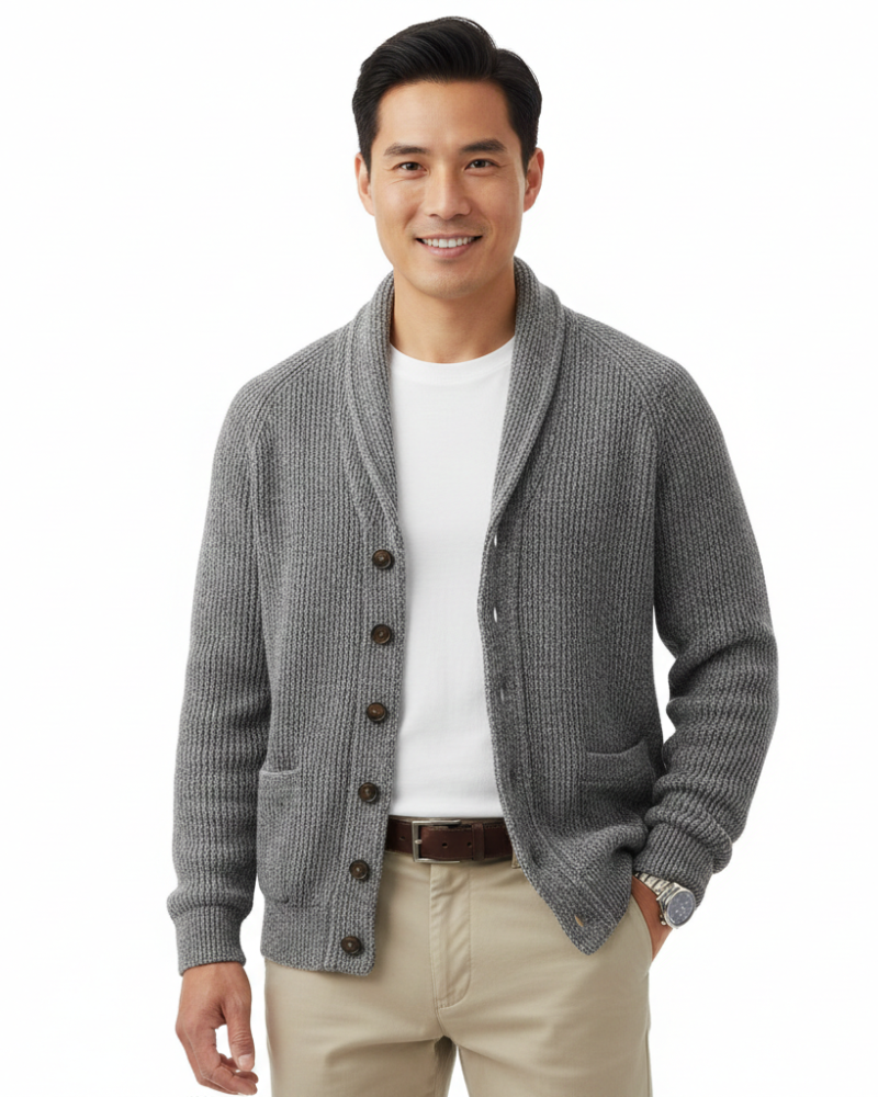 Cardigan homme élégant rayures, col V. Parfait pour un look casual vintage avec boutons et poches.