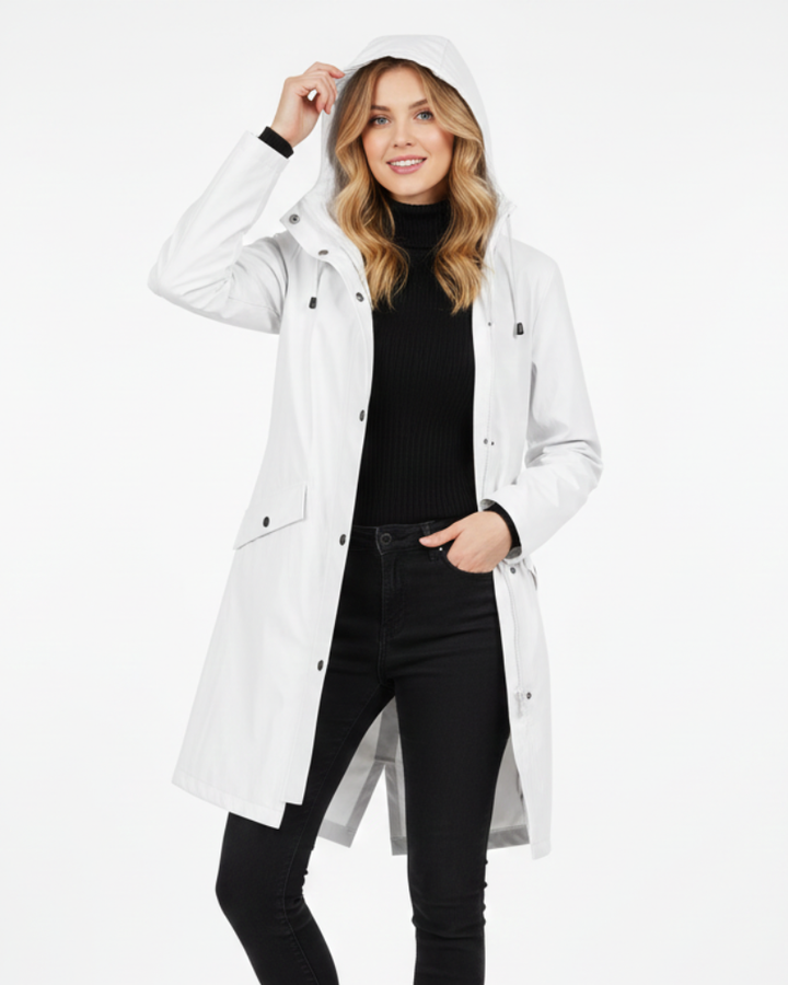 Trench femme imperméable et coupe-vent, manteau de pluie élégant pour elle, parfait pour la protection et le style urbain chic.