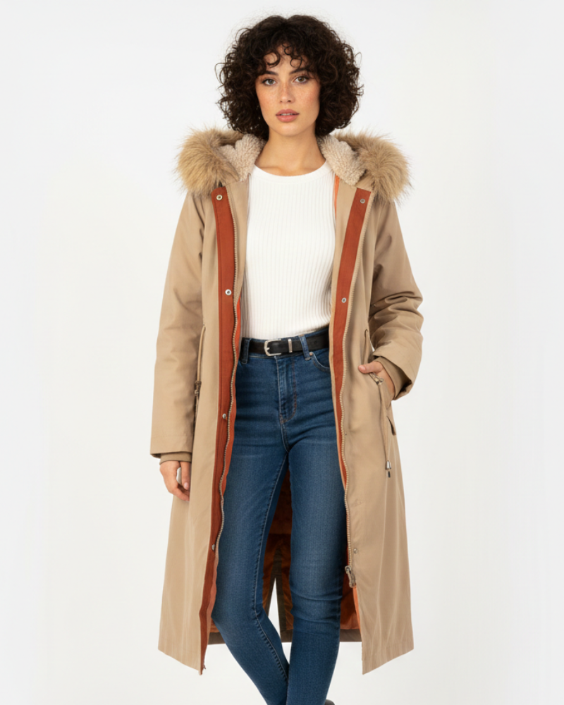 Parka femme toutes-saisons coupe-vent, ajustable et imperméable, parfaite pour un look mode extérieur.