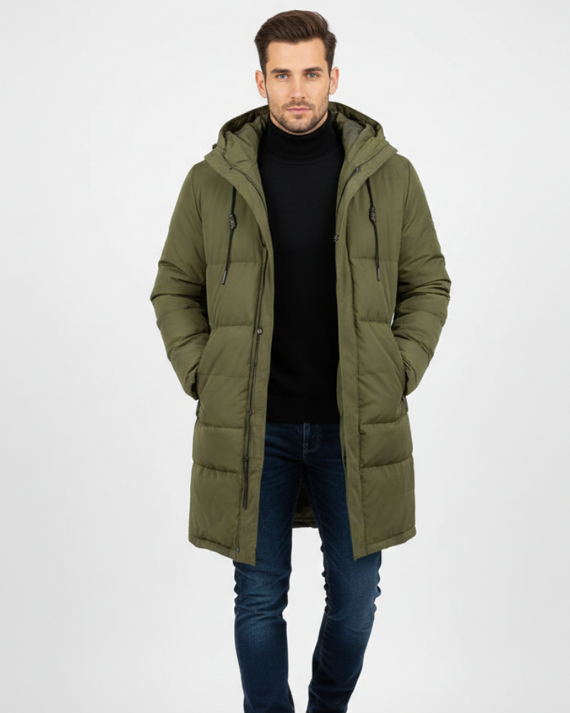 Trench long homme imperméable noir, doublure chaude hiver. Manteau élégant avec ceinture, idéal coupe-vent masculin.