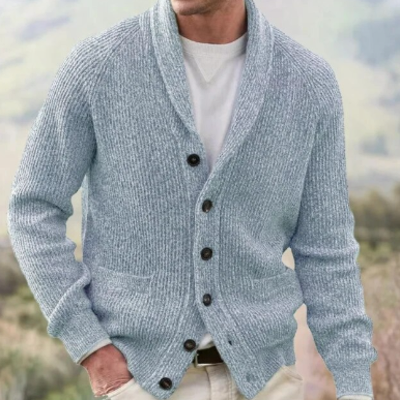 Gilet boutonné homme col V, tricot vintage confortable pour tenue décontractée, style intemporel hiver.