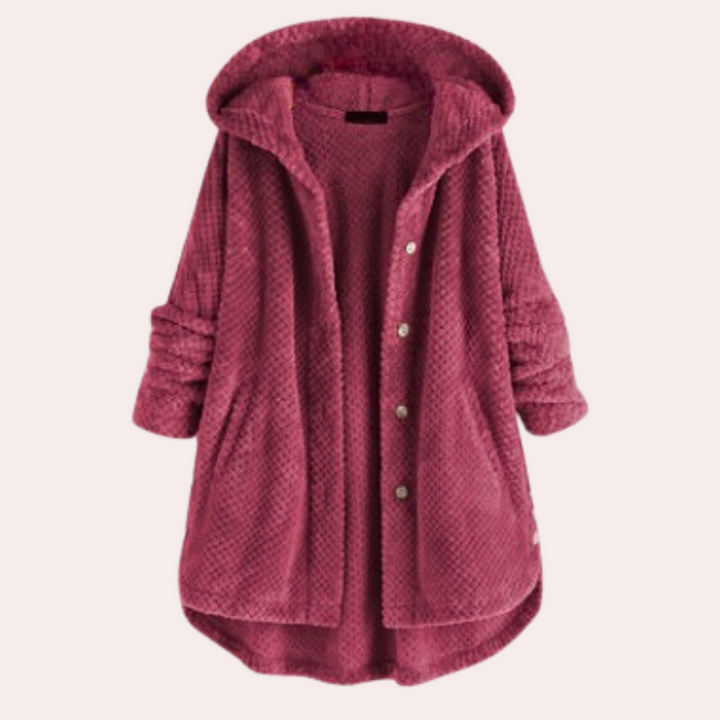Cardigan femme à capuche, coupe longue et confortable, parfait pour un style décontracté chic au quotidien.