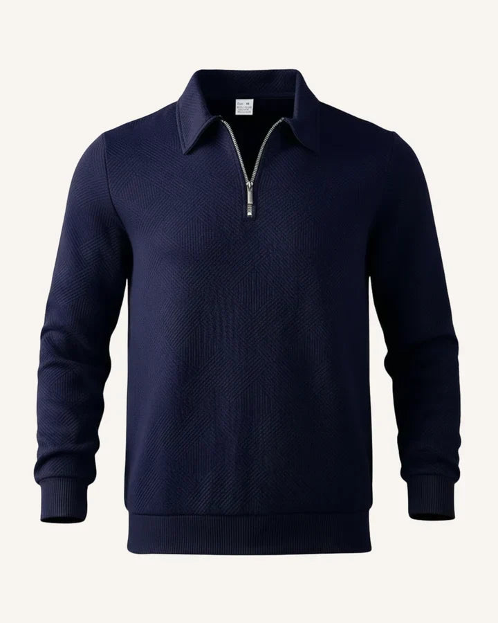 Pull homme polyvalent col polo zippé. Chaleur, style pour automne/hiver. Vêtement mode masculine.