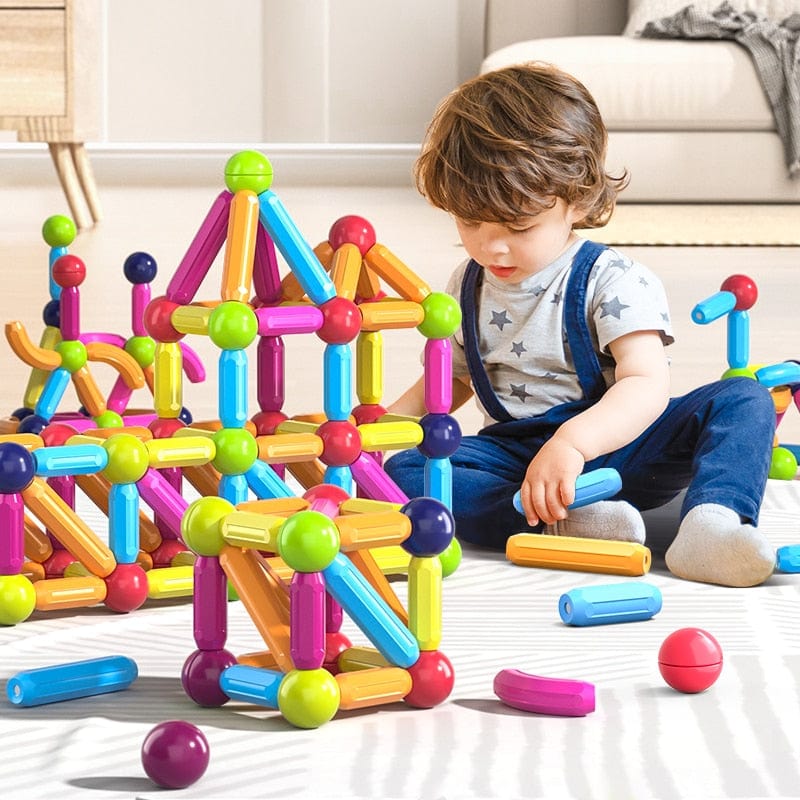 Jeu de construction magnétique éducatif pour enfants, développe la créativité et la motricité fine.