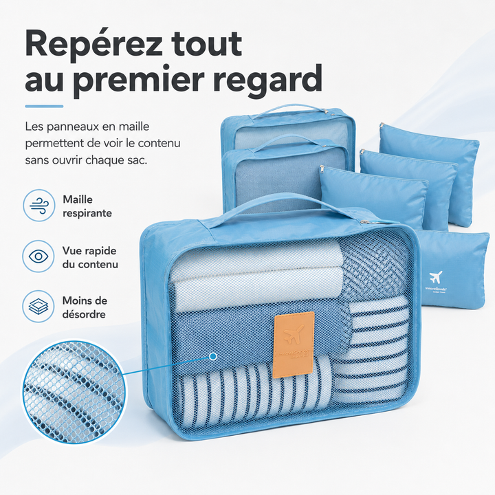 Kit d'organisation de valise unisexe, essentiel pour le rangement efficace des vêtements et accessoires de voyage.