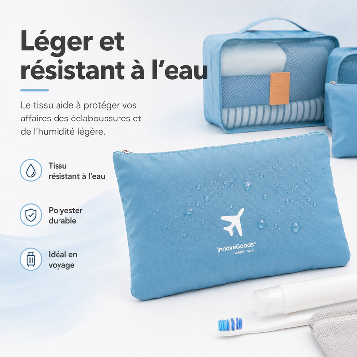 Accessoires de voyage pratiques: jeu de sacs pour une valise bien organisée et un rangement optimal des vêtements.