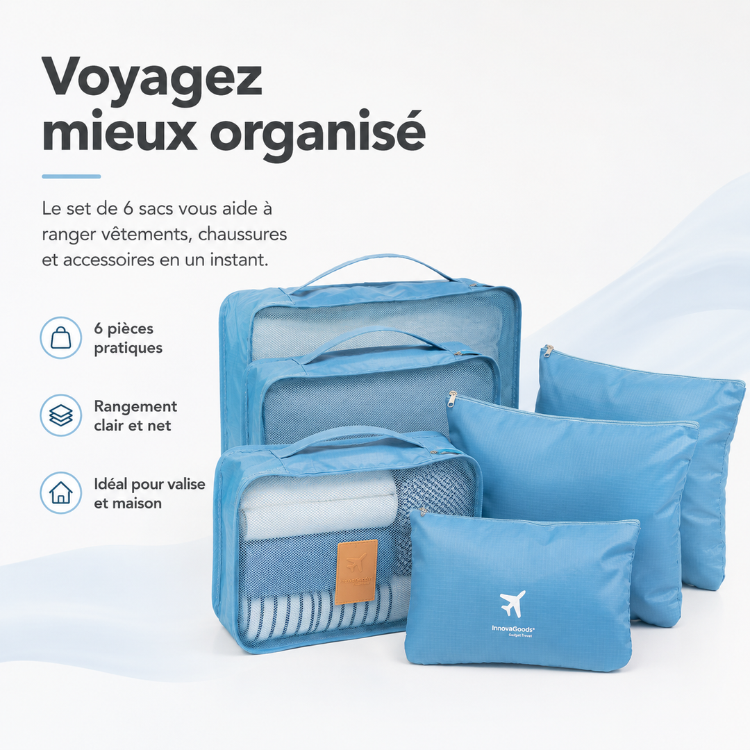 Préparez votre voyage avec ce jeu de sacs de rangement pour bagages, organisateur de vêtements pour valise.