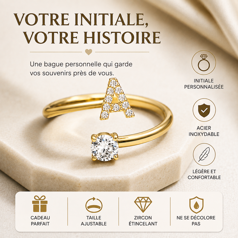 Bague alphabet réglable pour femme, bijou personnalisé souvenir.
