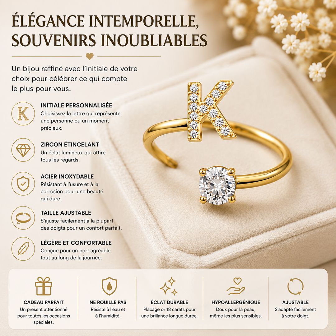 Bague initiale délicate pour femme, anneau personnalisé élégant.