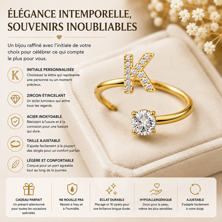 Bague initiale délicate pour femme, anneau personnalisé élégant.