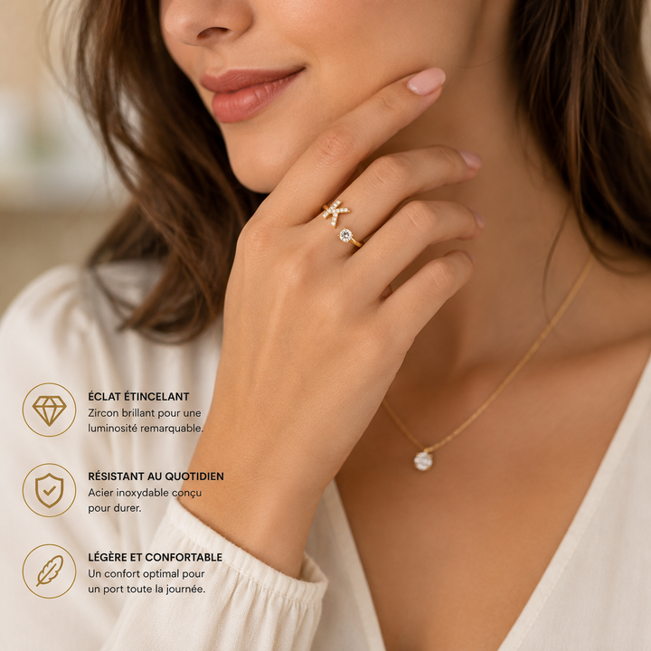 Bague initiale zircon pour femme, ajustable, cadeau romantique unique.