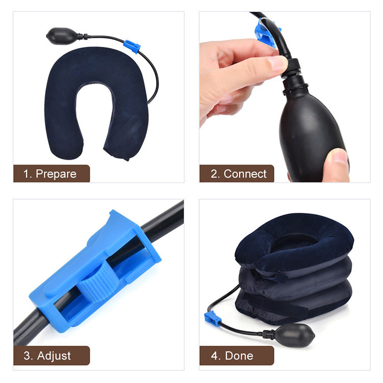 Traction cervicale gonflable et portable pour le cou, soulageant la douleur et favorisant la relaxation.