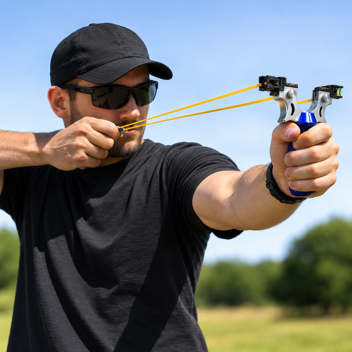 Fronde de loisir avec visée laser intégrée pour un tir précis, poignée ergonomique.
