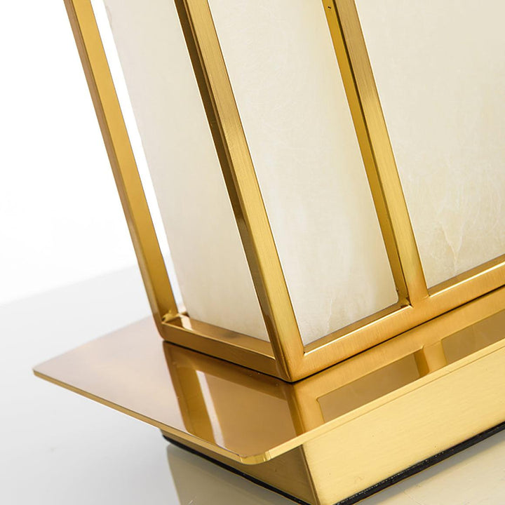 Éclairage moderne: lampe de table rectangulaire or, albâtre blanc. Touche de luxe pour votre intérieur.