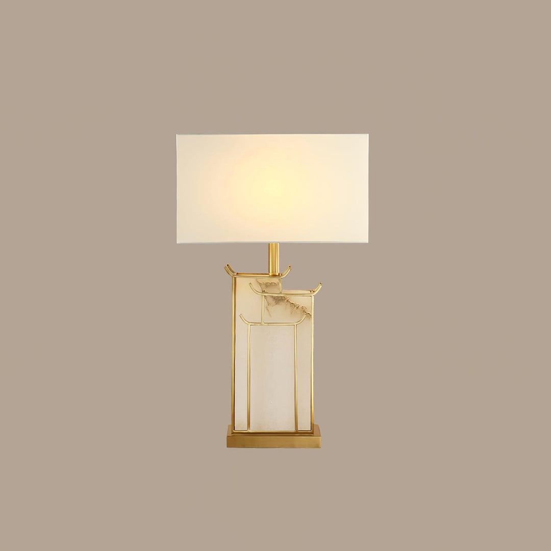 Lampe de chevet rectangulaire, or et blanc. Albâtre et métal doré. Design intemporel et élégant.