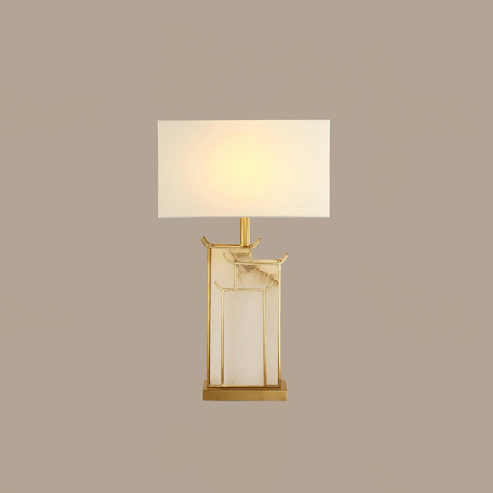 Lampe de chevet rectangulaire, or et blanc. Albâtre et métal doré. Design intemporel et élégant.