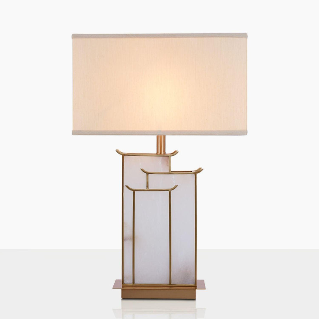 Lampe de table Albâtre & Métal Doré, forme rectangulaire. Décoration intérieure de luxe.