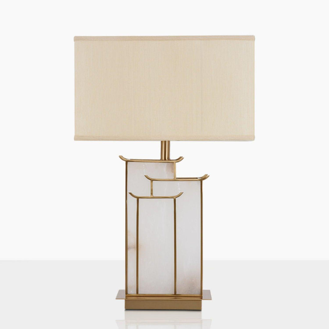 Lampe de chambre rectangulaire or et blanc. Albâtre et métal doré pour une déco raffinée et luxe.