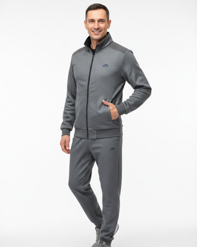 Veste de survêtement homme zippée et pantalon décontracté, parfaits pour l'entraînement ou un style quotidien confortable.