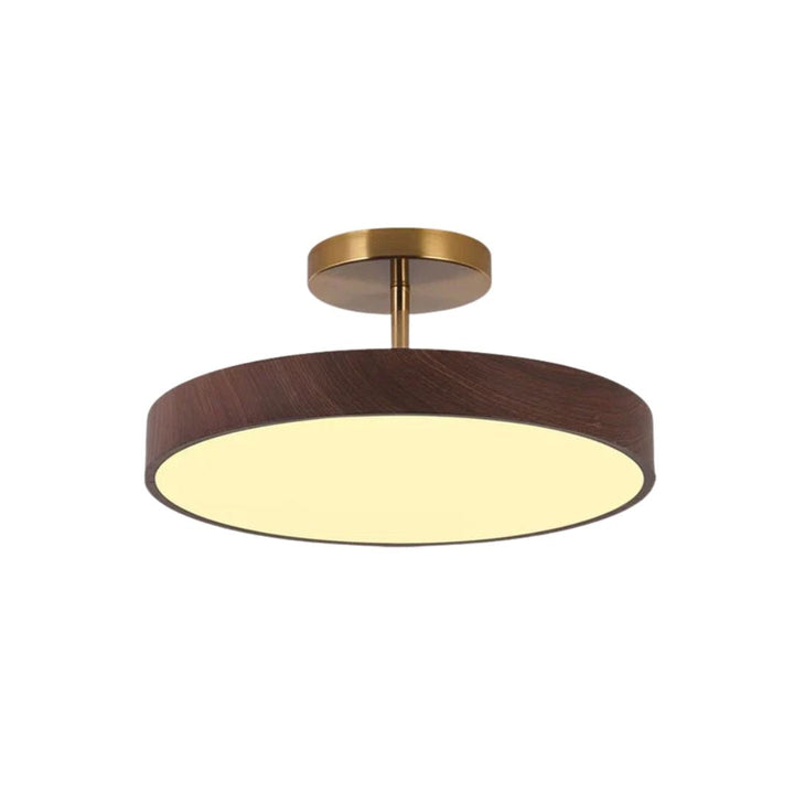 Plafonnier LED Fjell, design minimaliste bois et doré, idéal pour un salon lumineux.