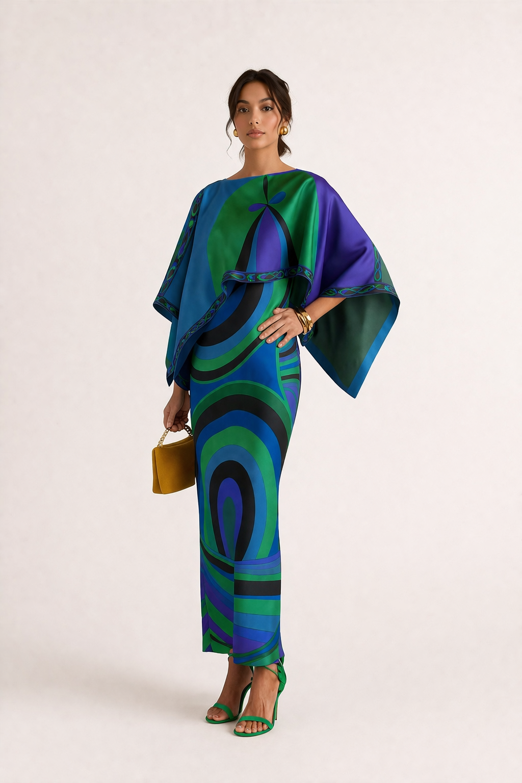 Robe longue géométrique 2 pièces fluide pour femme. Idéale pour l'été, élégante pour une soirée chic.