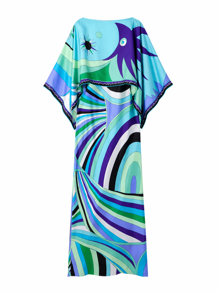 Look d'été: Robe longue fluide 2 pièces avec imprimé géométrique. Élégante et confortable pour toute occasion.