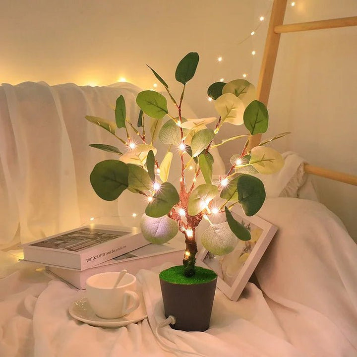 Veilleuse LED branche lumineuse, éclairage doux USB pour chambre ou salon, touche nature et cosy.